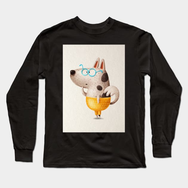 Cute dog in pants and wearing glasses. Long Sleeve T-Shirt by CaptainPixel